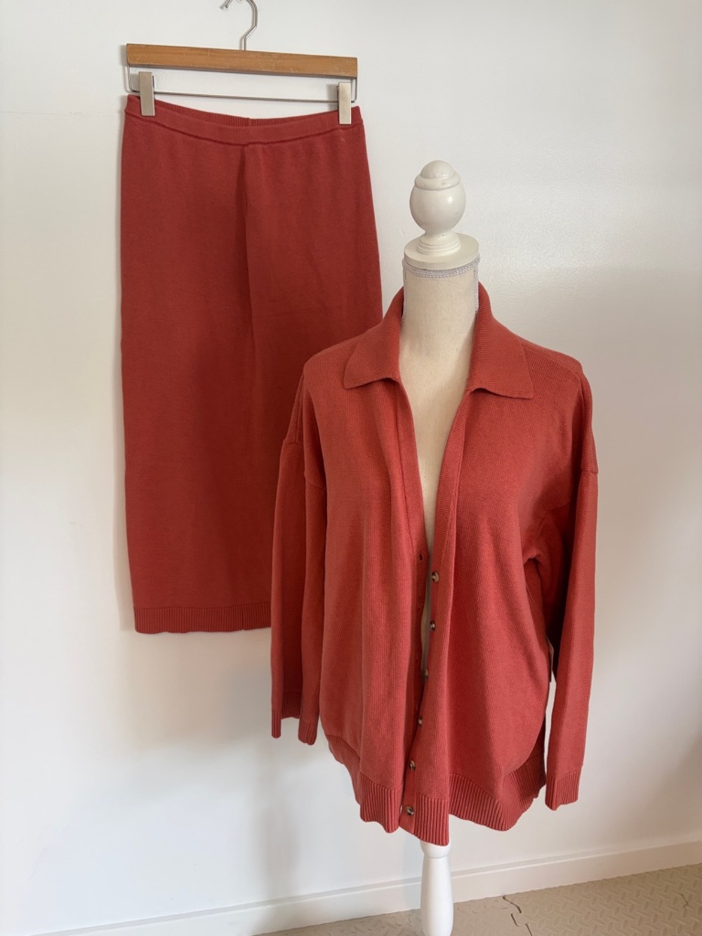 Free People Cotton Women's Rib-Knit Midi Skirt Sweater Set in Terracotta Medium